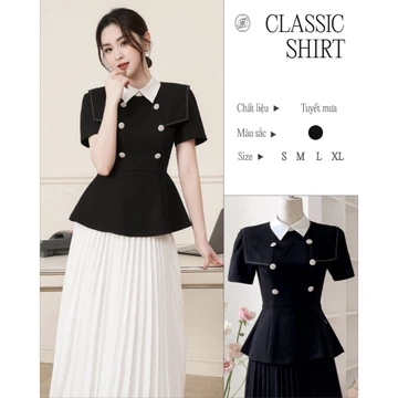 TIINSTORE Áo kiểu công sở nữ thiết kế cổ đức đáp vai chỉ gấu peplum thanh lịch sang trọng AHN1012