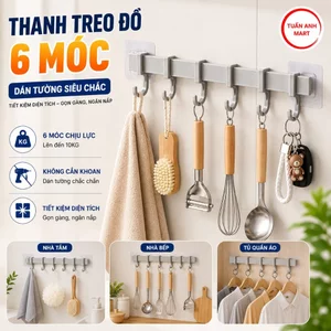 Combo 2 Thanh treo đồ dán tường,tủ quần áo, nhà bếp, có 6 móc chịu lực tiết kiệm diện tích TS001