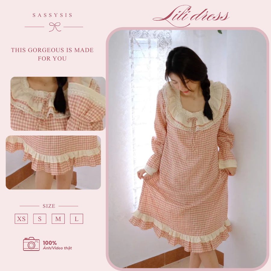 Lili dress - Váy ngủ công chúa thiết kế vải tơ mịn caro