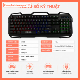 Bàn Phím Giả Cơ iMICE AK-400 LED RGB – 104 Phím Gaming USB Plug & Play Tặng Kèm Chuột Máy Tính