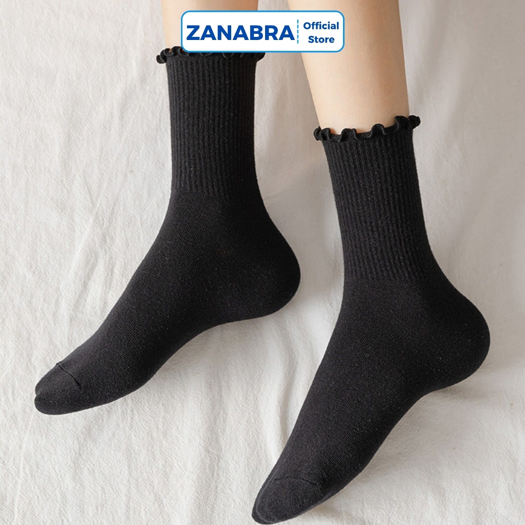 Tất nữ cotton gân tắm cổ bèo dễ thương - Vớ nữ hàn quốc, thoáng mát co dãn ZANABRA T12