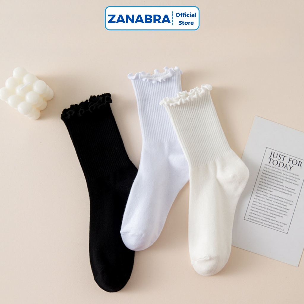 Tất nữ cotton gân tắm cổ bèo dễ thương - Vớ nữ hàn quốc, thoáng mát co dãn ZANABRA T12
