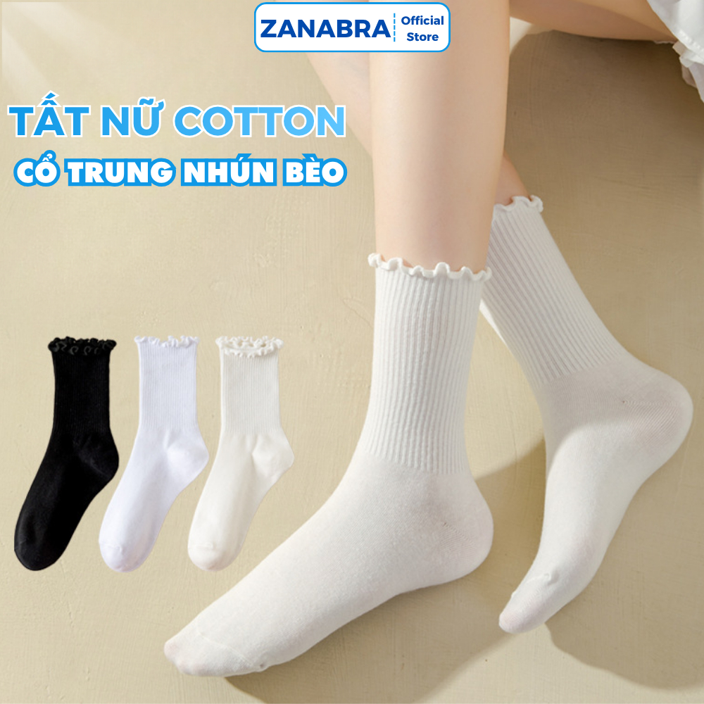 Tất nữ cotton gân tắm cổ bèo dễ thương - Vớ nữ hàn quốc, thoáng mát co dãn ZANABRA T12