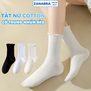 Tất nữ cotton gân tắm cổ bèo dễ thương - Vớ nữ hàn quốc, thoáng mát co dãn ZANABRA T23