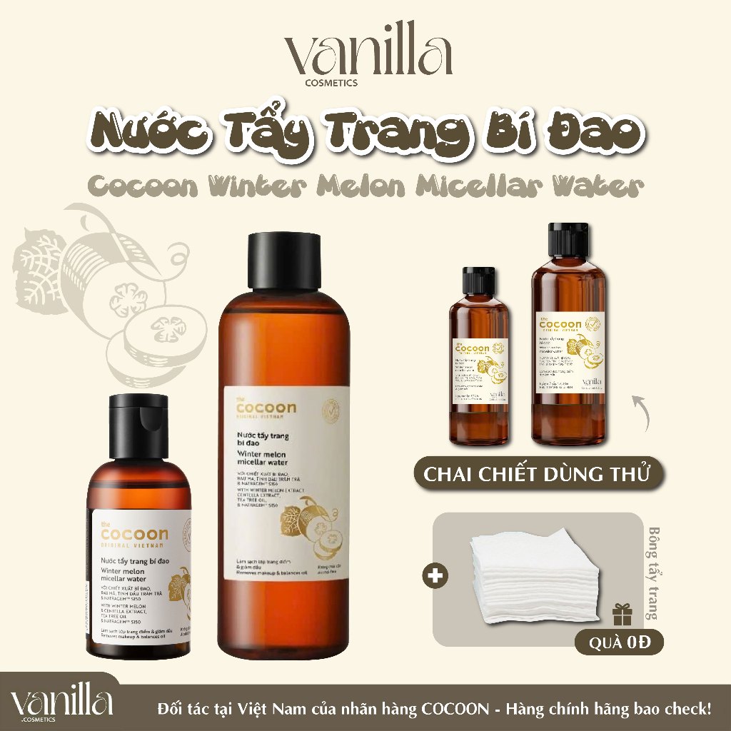 (Hàng Công TY) Nước Tẩy Trang Bí Đao Cocoon Winter Melon Micellar Water 500ml Vanilla Cosmetics