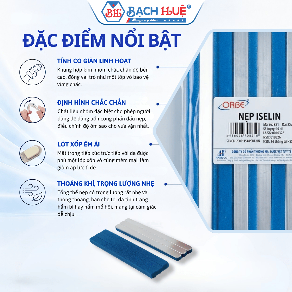 Nẹp Nhôm Cố Định Ngón Tay Iselin Orbe  25cm- Lót Xốp Mềm Thoáng Khí, Dễ Uốn Cong Chất Liệu Hợp Kim Nhôm