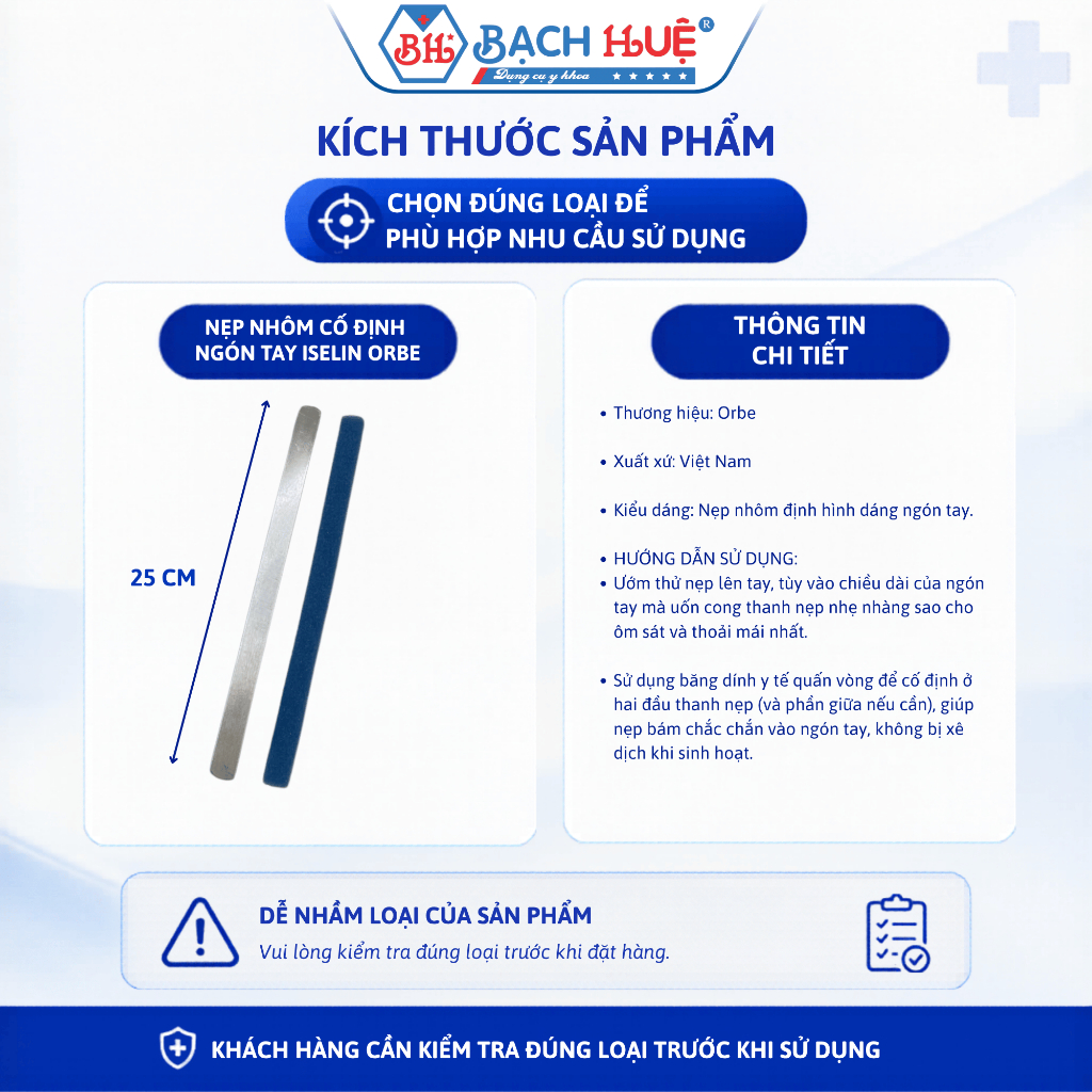 Nẹp Nhôm Cố Định Ngón Tay Iselin Orbe  25cm- Lót Xốp Mềm Thoáng Khí, Dễ Uốn Cong Chất Liệu Hợp Kim Nhôm