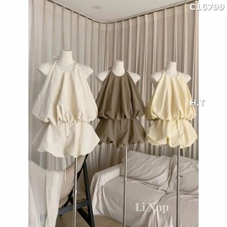 Set Bộ Đồ Nữ Gió Mềm TRơn Áo Yếm Phồng Dây Nơ Cổ Mix Chân Váy Bí Phồng