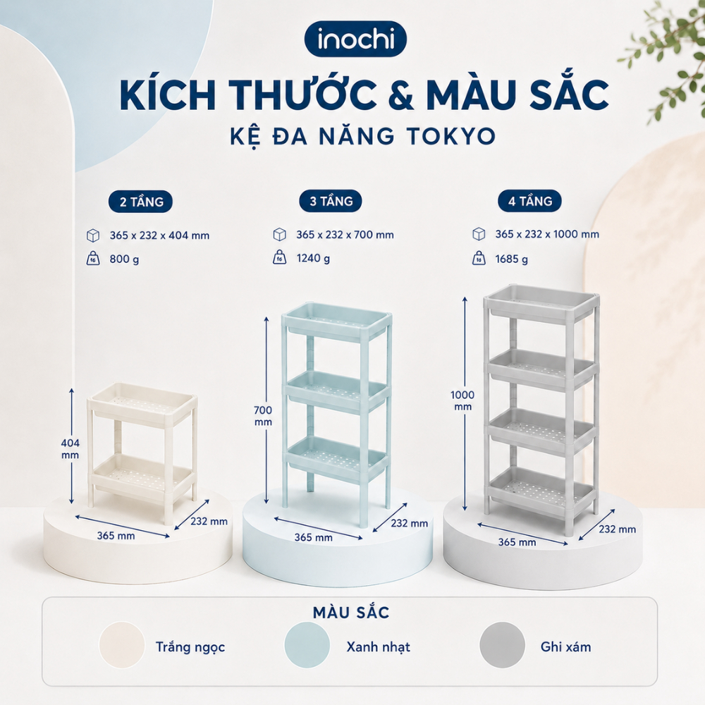 Kệ để đồ đa năng 2,3,4 tầng Inochi Nhựa Dùng Để Đựng Gia Vị Nhà Bếp, Đồ Phòng Ngủ