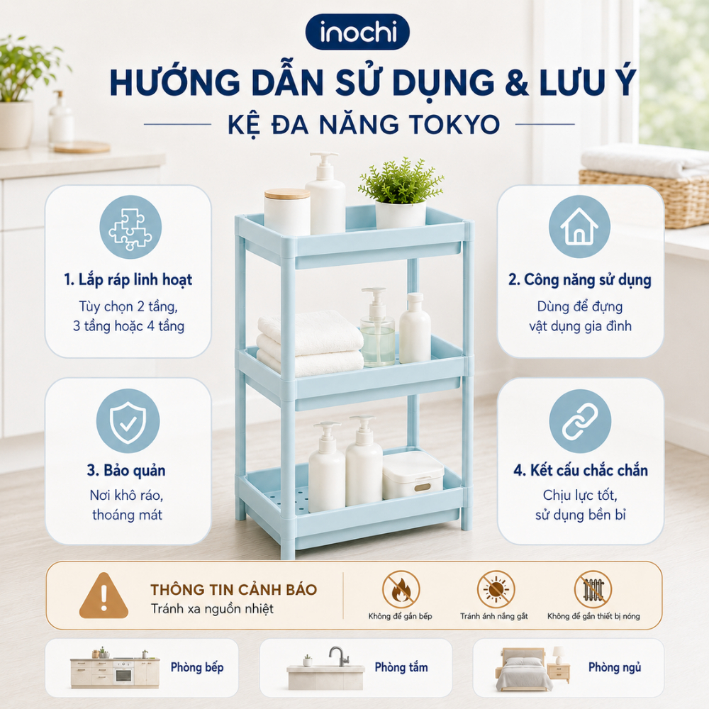Kệ để đồ đa năng 2,3,4 tầng Inochi Nhựa Dùng Để Đựng Gia Vị Nhà Bếp, Đồ Phòng Ngủ