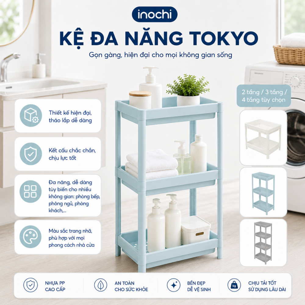 Kệ để đồ đa năng 2,3,4 tầng Inochi Nhựa Dùng Để Đựng Gia Vị Nhà Bếp, Đồ Phòng Ngủ