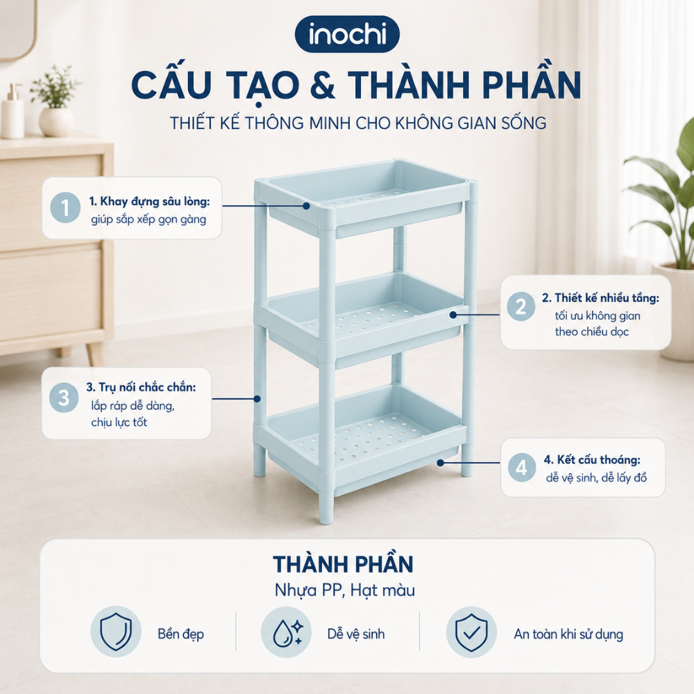 Kệ để đồ đa năng 2,3,4 tầng Inochi Nhựa Dùng Để Đựng Gia Vị Nhà Bếp, Đồ Phòng Ngủ