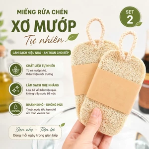 Set 2 miếng rửa chén xơ mướp khô chống dầu mỡ tiện lợi 7x11cm