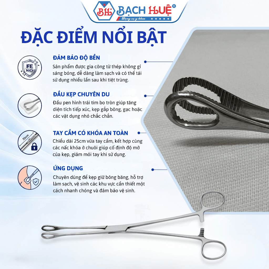 Pen Tim Dài 25cm Thép Không Gỉ Pakistan - Kẹp Tim Thẳng / Cong Hỗ Trợ Gắp Bông Băng Y Tế