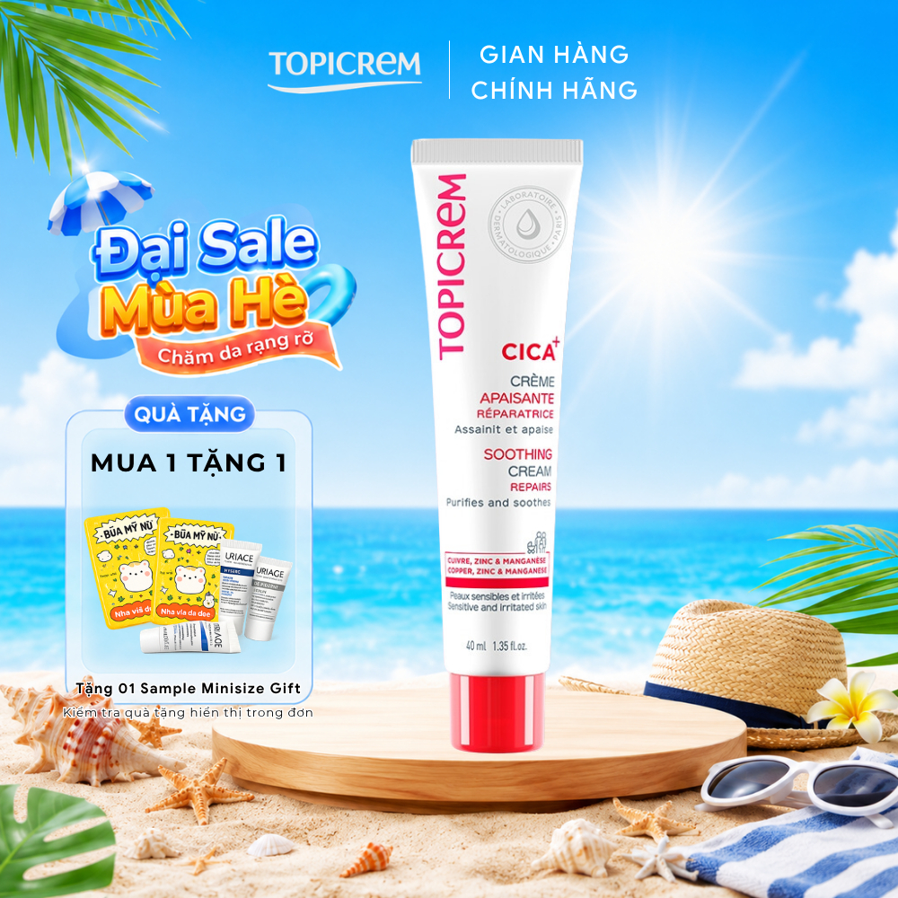 Kem dưỡng phục hồi và làm êm dịu da TOPICREM CICA+ SOOTHING CREAM 40ml - Skin Studio