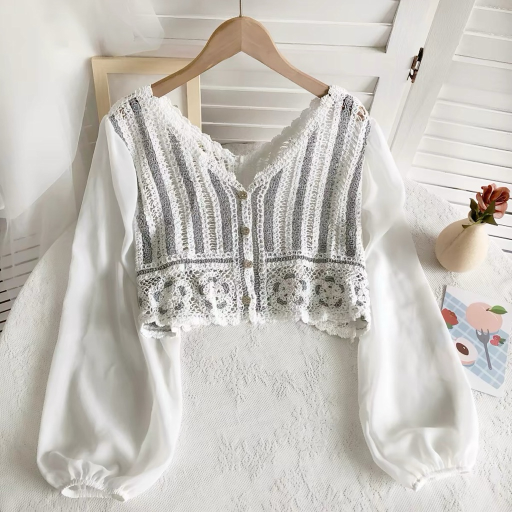 Áo croptop hoa đan