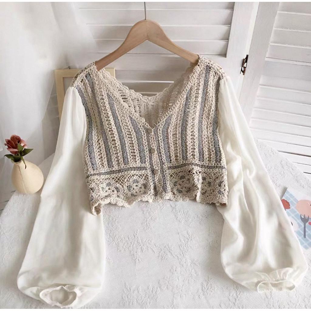 Áo croptop hoa đan