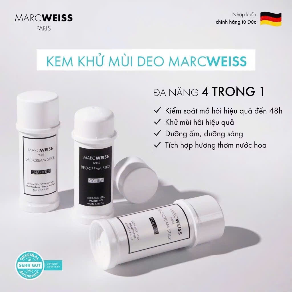Lăn khử mùi Deo hương cam quýt MarcWeiss Paris 4 trong 1 dạng kem, dưỡng sáng da, ngăn mồ hôi từ Đức 40ml