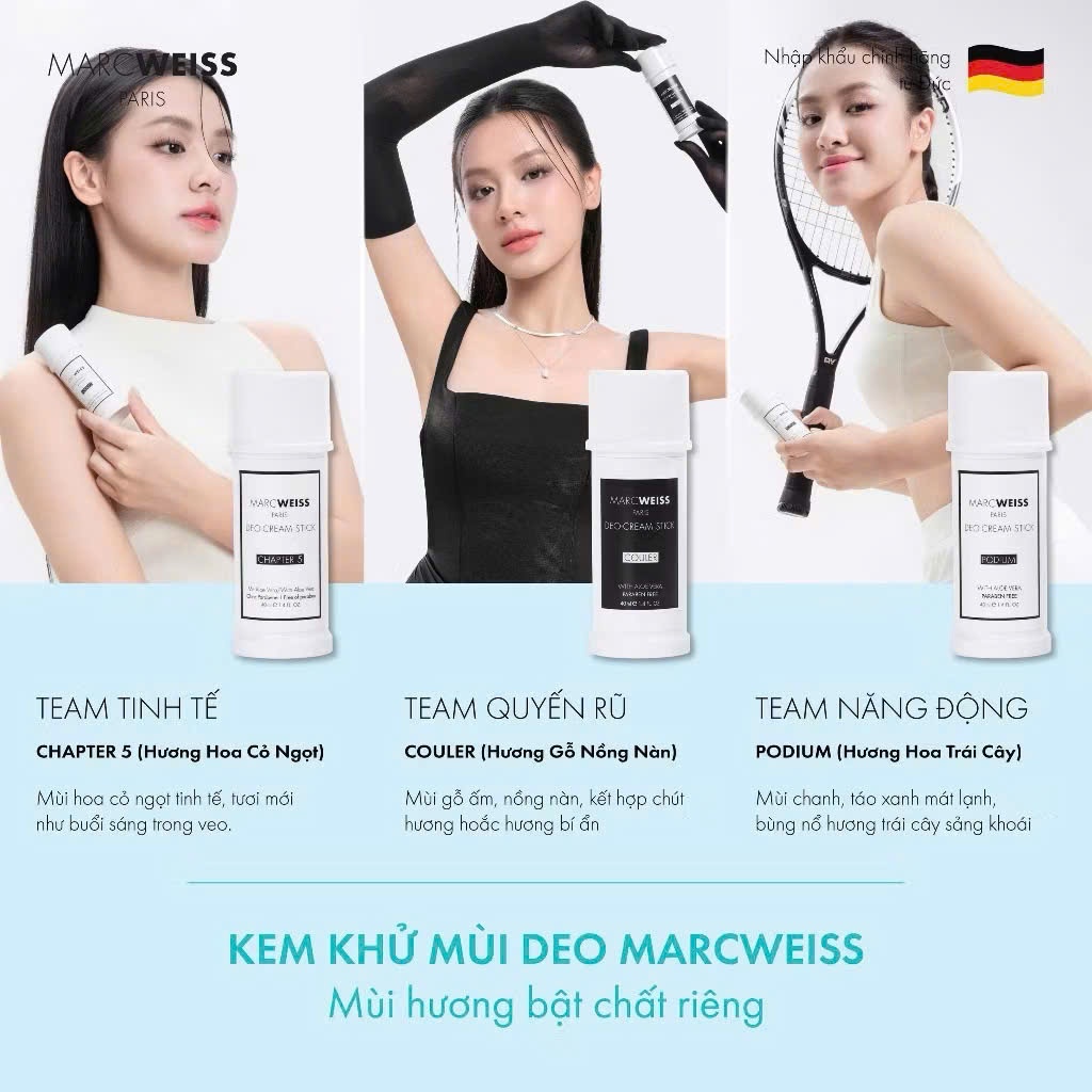 Lăn khử mùi 4 trong 1 Deo MarcWeiss dạng kem dưỡng hỗ trợ sáng da ngăn mồ hôi và tích hợp hương nước hoa từ Đức 40ml