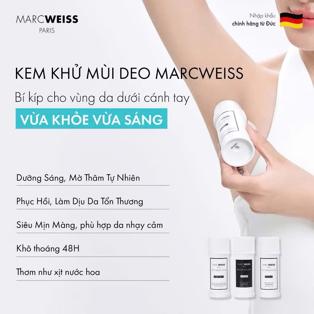 Lăn khử mùi 4 trong 1 Deo MarcWeiss dạng kem dưỡng hỗ trợ sáng da ngăn mồ hôi và tích hợp hương nước hoa từ Đức 40ml