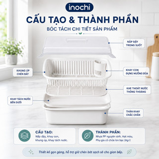 Kệ chén bát Inochi- Tokyo (có nắp) màu Trắng ngọc/Xanh nhạt/Xanh bạc hà