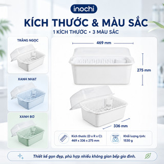 Kệ chén bát Inochi- Tokyo (có nắp) màu Trắng ngọc/Xanh nhạt/Xanh bạc hà