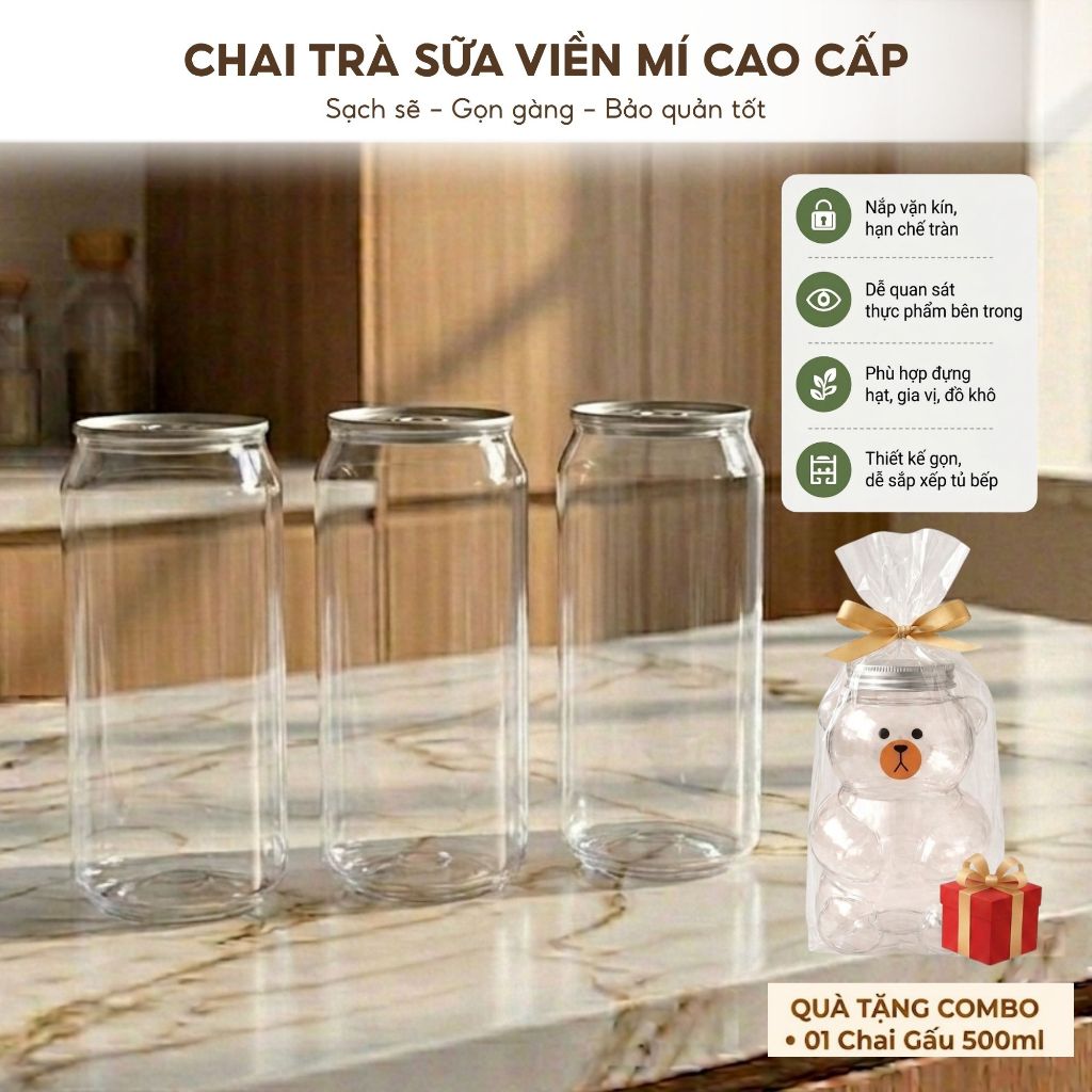 Combo 25 Chai Trà Sữa Viền Mí 250ml/330ml/500ml/650ml – Dùng Được Cho Máy Tự Động, Chai Đựng Nước Ép Cao Cấp