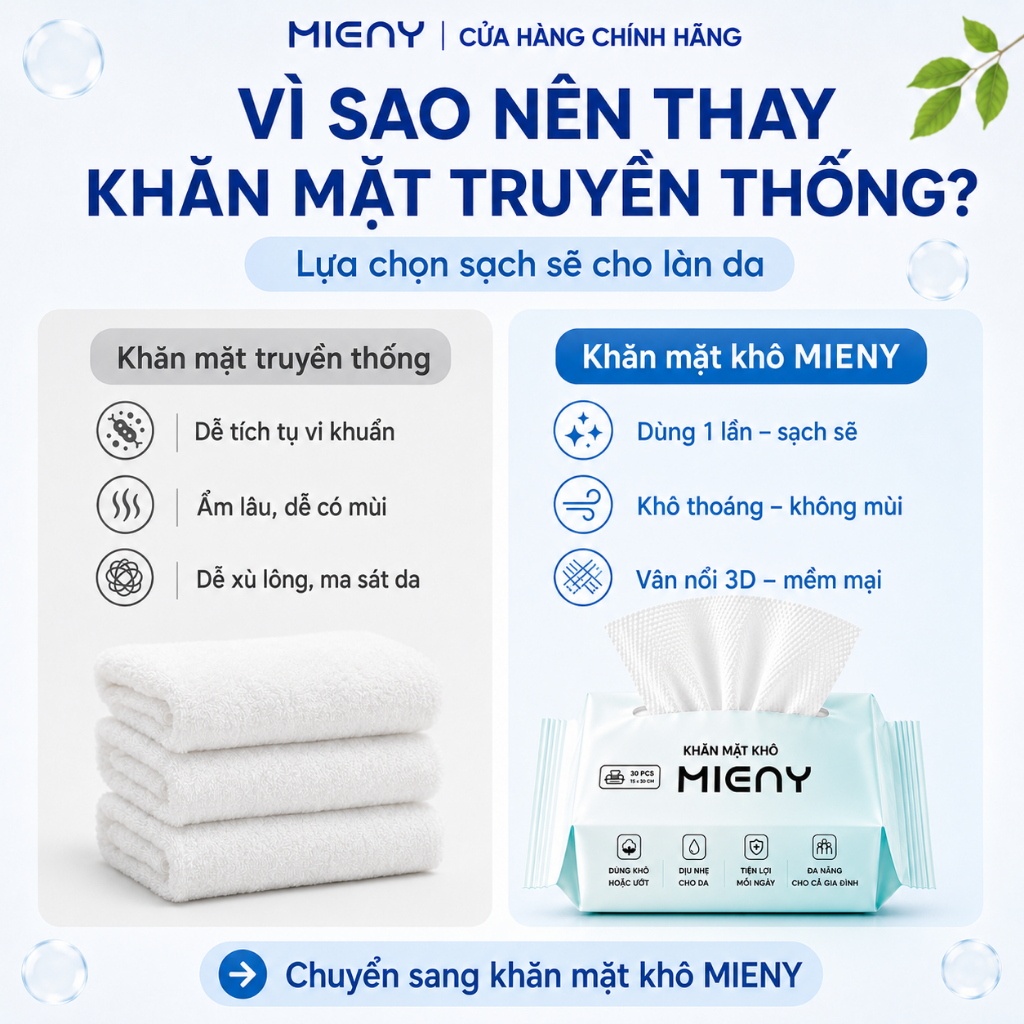Khăn mặt khô MIENY 30 tờ khăn lau mặt dùng một lần, khăn khô đa năng dành cho da nhạy cảm