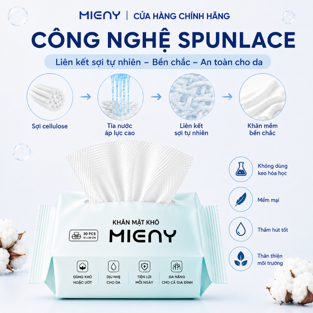 Khăn mặt khô MIENY 30 tờ khăn lau mặt dùng một lần, khăn khô đa năng dành cho da nhạy cảm
