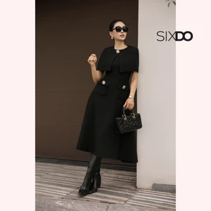 Đầm đen phối choàng vai SIXDO (Black Woven Flared Dress)