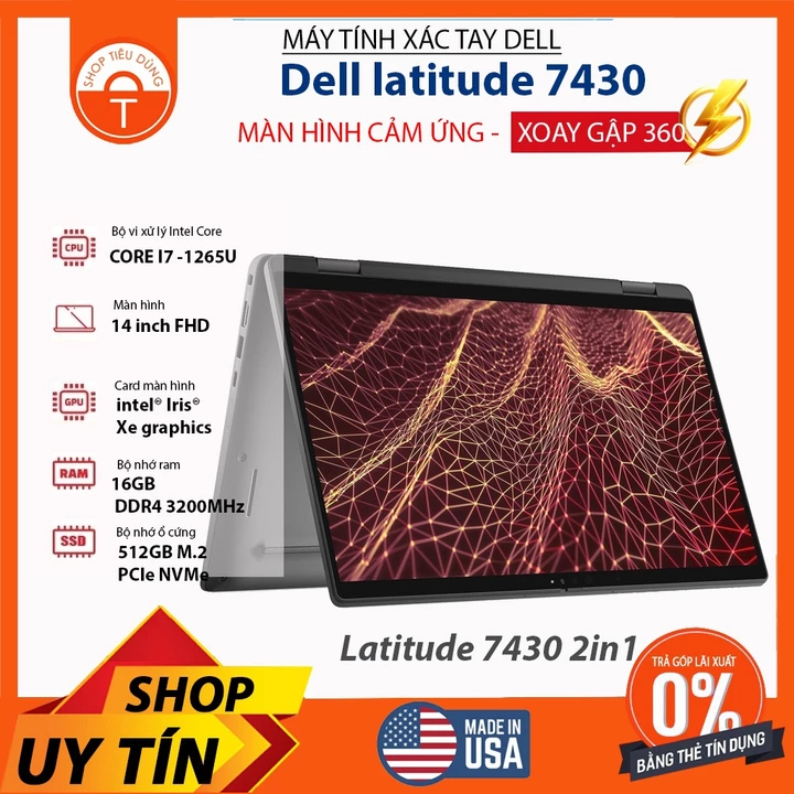 Laptop Dell Latitude 7430 2in1 carbon Màn hình cảm ứng core i7 12th Ram 16Gb SSD 512Gb/14"