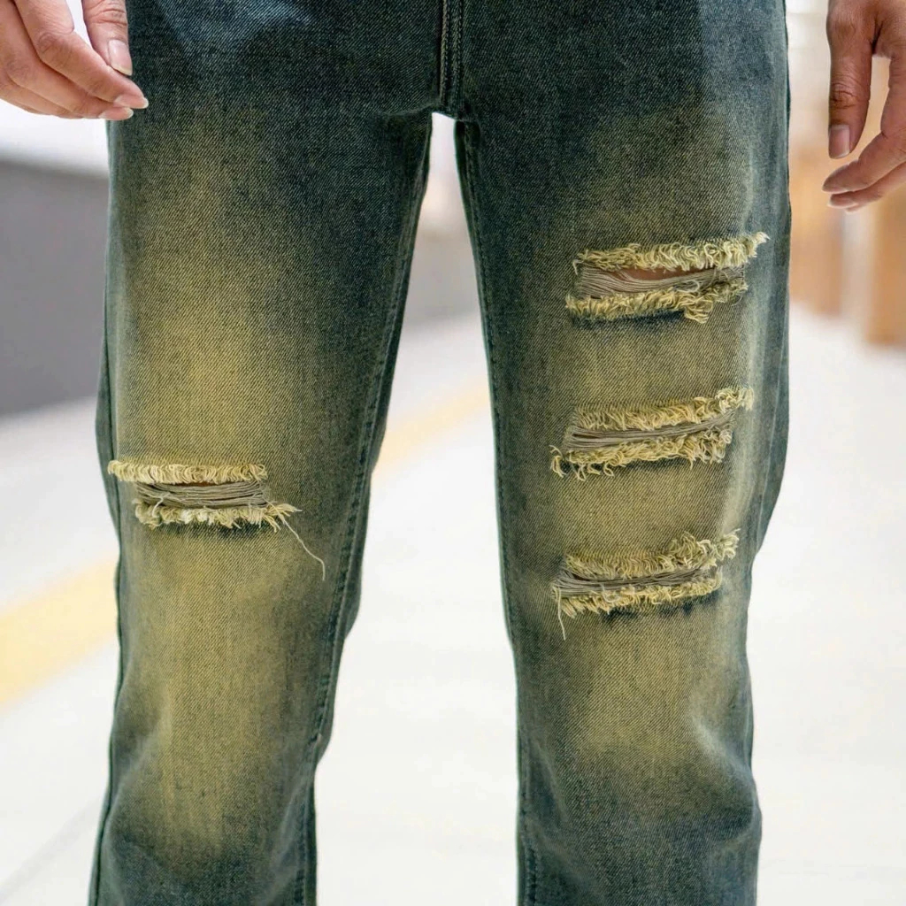Quần jean nam rách ống suông phong cách streetwear Hàn Quốc cá tính học sinh, sinh viên