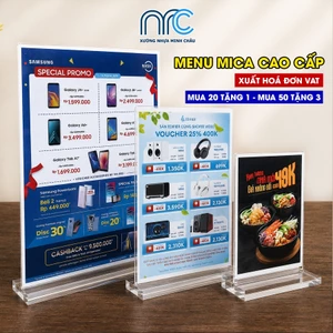 Kệ menu mica A4, A5, A6, Bảng mica để bàn, Bảng menu, Bảng quét mã QR Code - Đế trong dày 8mm