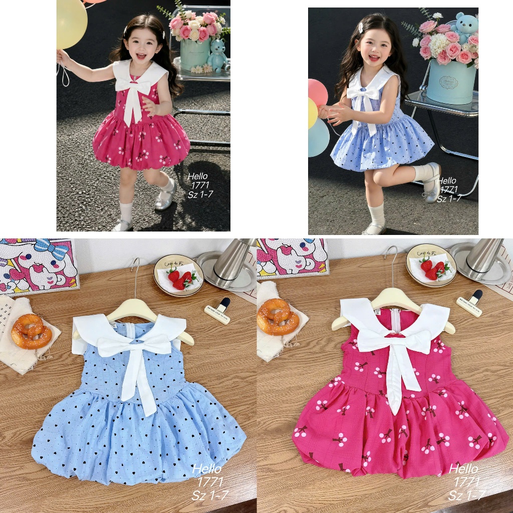 Váy Bí Sát Nách 2 Lớp Cổ Yếm Cho Bé Gái Đầm Xòe Họa Tiết Chấm Bi Đính Kèm Nơ Thoáng Mát Bé Gái BR18
