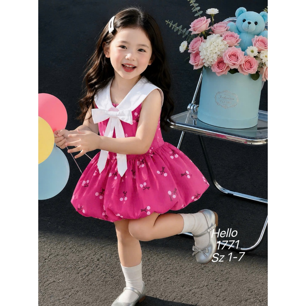 Váy Bí Sát Nách 2 Lớp Cổ Yếm Cho Bé Gái Đầm Xòe Họa Tiết Chấm Bi Đính Kèm Nơ Thoáng Mát Bé Gái BR18