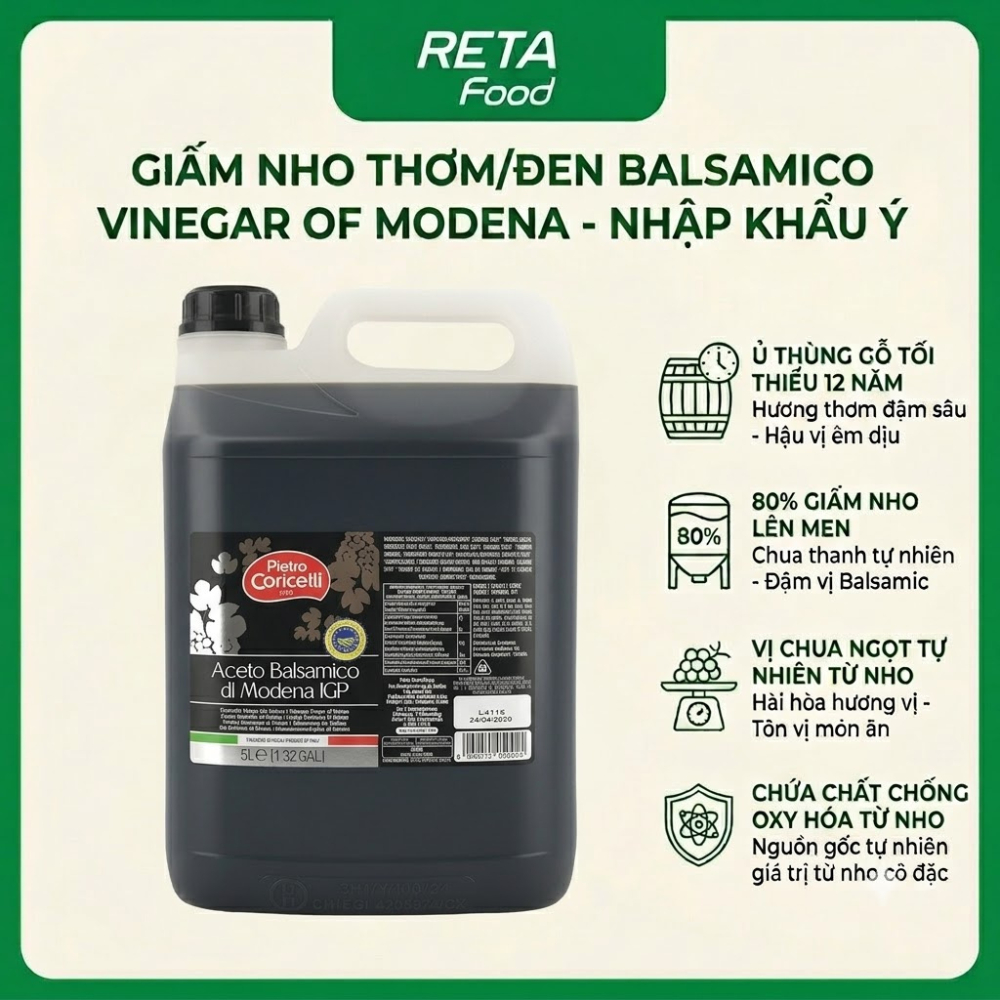 Giấm nho thơm/đen Pietro Coricelli Balsamico Vinegar of Modena  5L