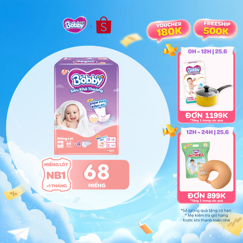 [TẶNG MIẾNG NGẪU NHIÊN] Miếng lót sơ sinh Bobby Newborn 1-64 miếng