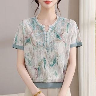 Áo thun ngắn tay mỏng mùa hè cho mẹ trung niên 40 tuổi, áo thun mùa hè cho phụ nữ trung niên và người lớn tuổi
