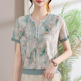 Áo thun ngắn tay mỏng mùa hè cho mẹ trung niên 40 tuổi, áo thun mùa hè cho phụ nữ trung niên và người lớn tuổi