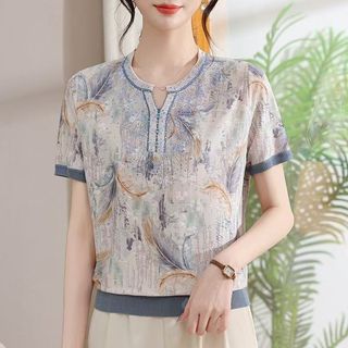 Áo thun ngắn tay mỏng mùa hè cho mẹ trung niên 40 tuổi, áo thun mùa hè cho phụ nữ trung niên và người lớn tuổi