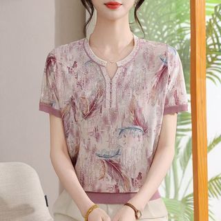 Áo thun ngắn tay mỏng mùa hè cho mẹ trung niên 40 tuổi, áo thun mùa hè cho phụ nữ trung niên và người lớn tuổi