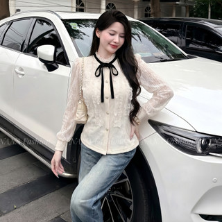 (Sang Trọng)Áo Kiểu Nữ Tiểu Thư Phối Nơ Ren Thanh Lịch - Áo Sơ Mi Tay Bồng Cao Cấp Phong Cách Lịch Sự |219