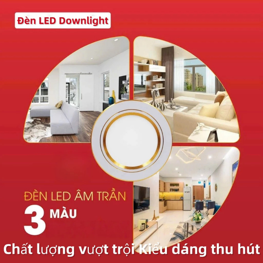 Đèn LED Âm Trần 7W 9W – Đổi 3 Màu Ánh Sáng viền vàng viền bạc Bảo hành 12 tháng