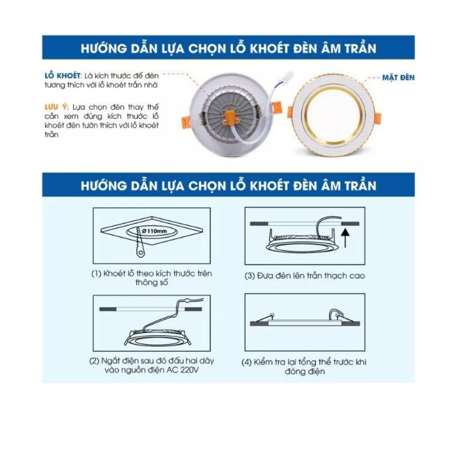 Đèn LED Âm Trần 7W 9W – Đổi 3 Màu Ánh Sáng viền vàng viền bạc Bảo hành 12 tháng