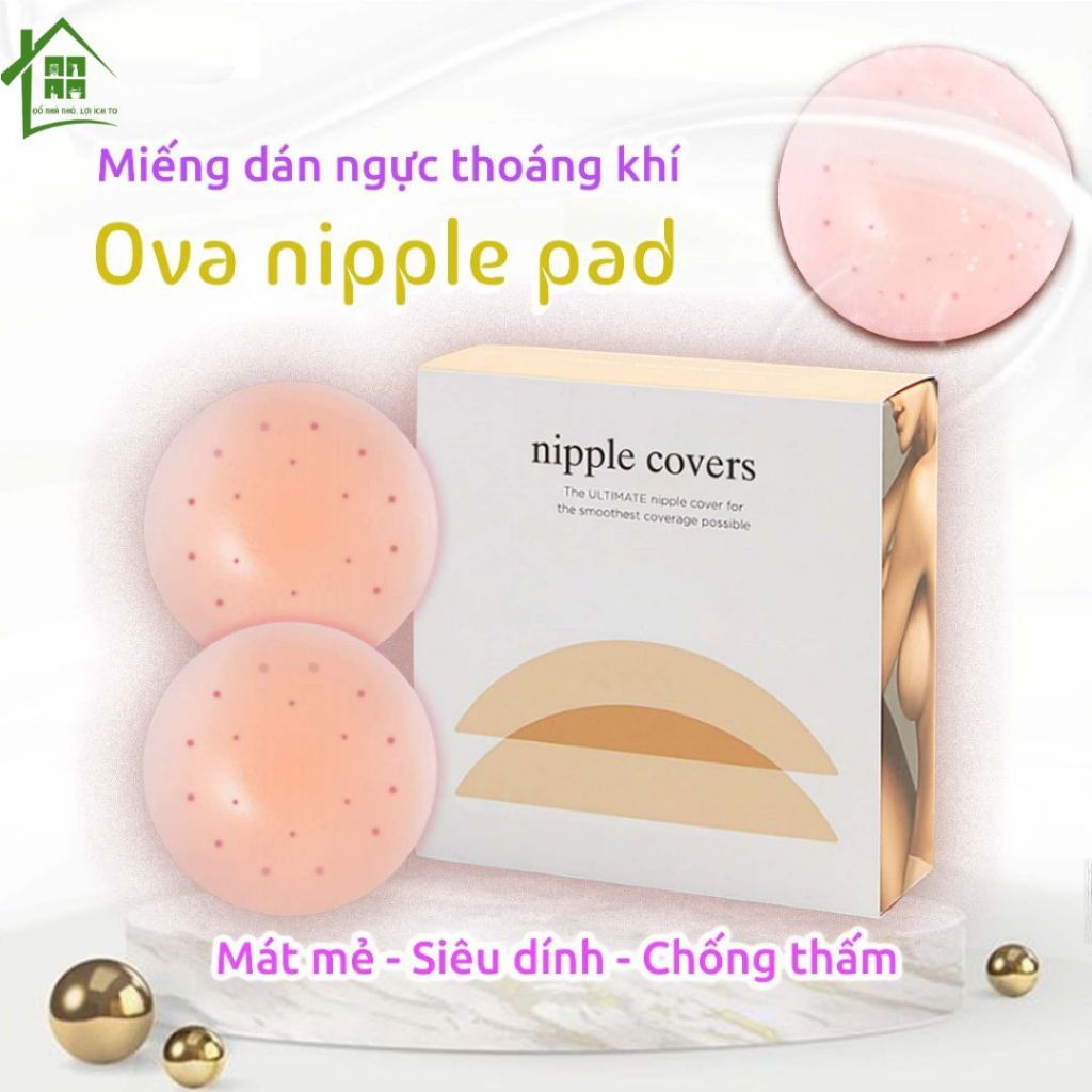 Miếng dán nâng ngực silicone thoáng khí cao cấp, miếng dán ti siêu mỏng dính Ova Nipple Pad, rộng 8cm.
