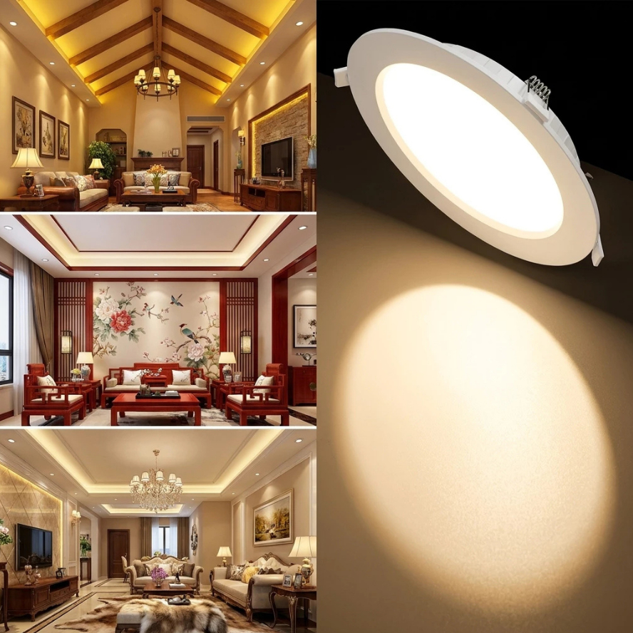 Đèn LED Âm Trần Viền Vàng, Viền Bạc 7w, 9w Đổi 3 màu ánh sáng Tiết kiệm điện Bảo hành 12 tháng