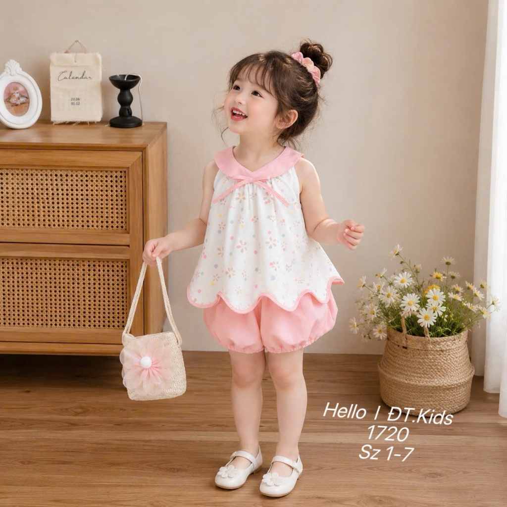 Set Quần Áo Sát Nách Cho Bé Gái Mùa Hè Bộ Quần Áo Thiết Kế Dáng Bí Cổ Yếm Dễ Thương BR19