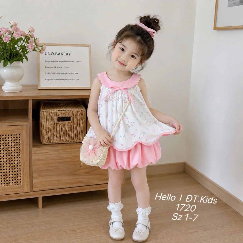 Set Quần Áo Sát Nách Cho Bé Gái Mùa Hè Bộ Quần Áo Thiết Kế Dáng Bí Cổ Yếm Dễ Thương BR19