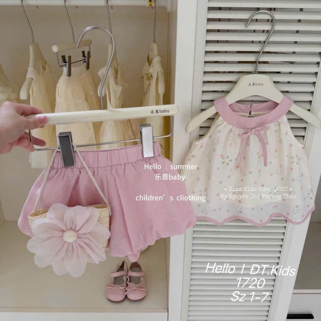 Set Quần Áo Sát Nách Cho Bé Gái Mùa Hè Bộ Quần Áo Thiết Kế Dáng Bí Cổ Yếm Dễ Thương BR19