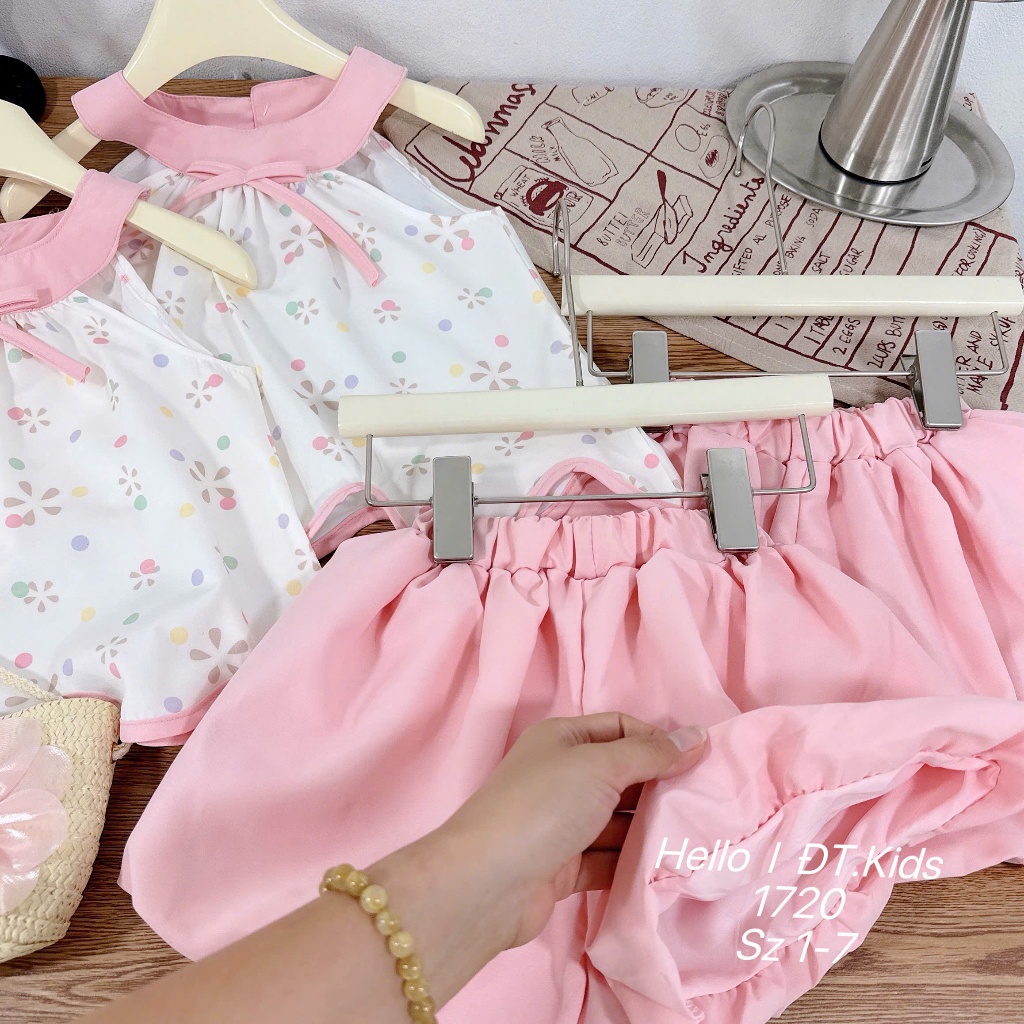 Set Quần Áo Sát Nách Cho Bé Gái Mùa Hè Bộ Quần Áo Thiết Kế Dáng Bí Cổ Yếm Dễ Thương BR19